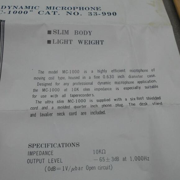 Realistic MC-1000 Dynamic Microphone in Original Box Vintage Untested Japan - Picture 7 of 11